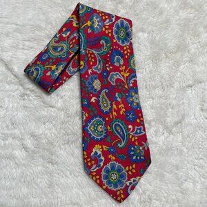 Fenzi Vintage Men's Red Blue Floral & Paisley Print Tie One Size